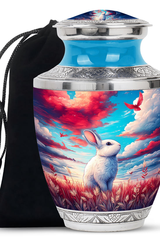 White Bunny Memorial Urn - Peaceful Rabbit Cremation Urn For Ashes