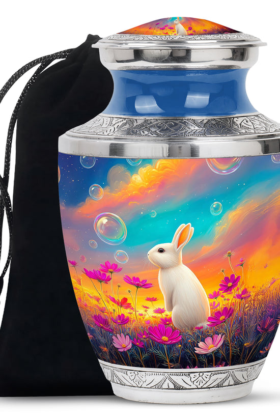 Floral White Rabbit Memorial Urn - Peaceful Tribute Urn For Loved Ones