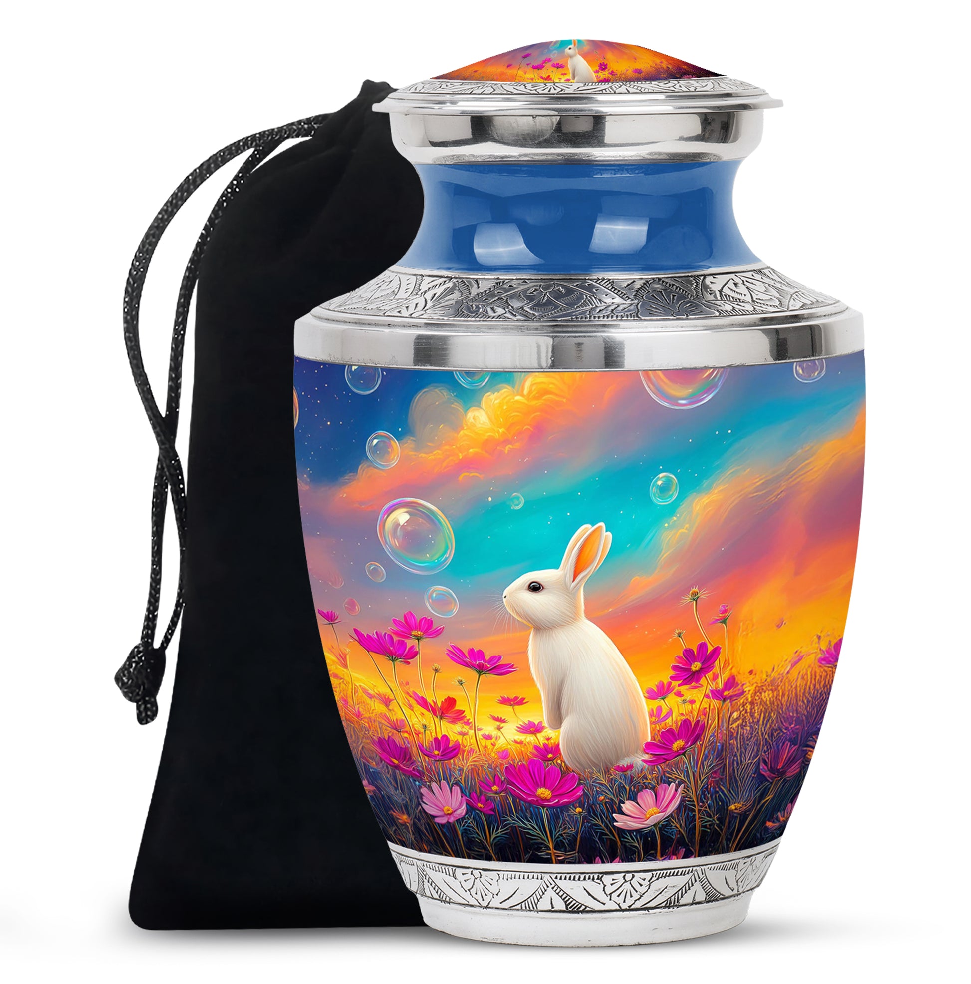 Floral White Rabbit Memorial Urn - Peaceful Tribute Urn For Loved Ones