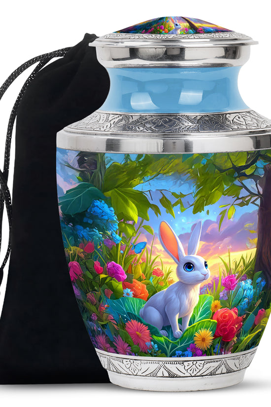 Artistic Rabbit Cremation Urn - Beautiful Floral Cremation Urn For Ashes