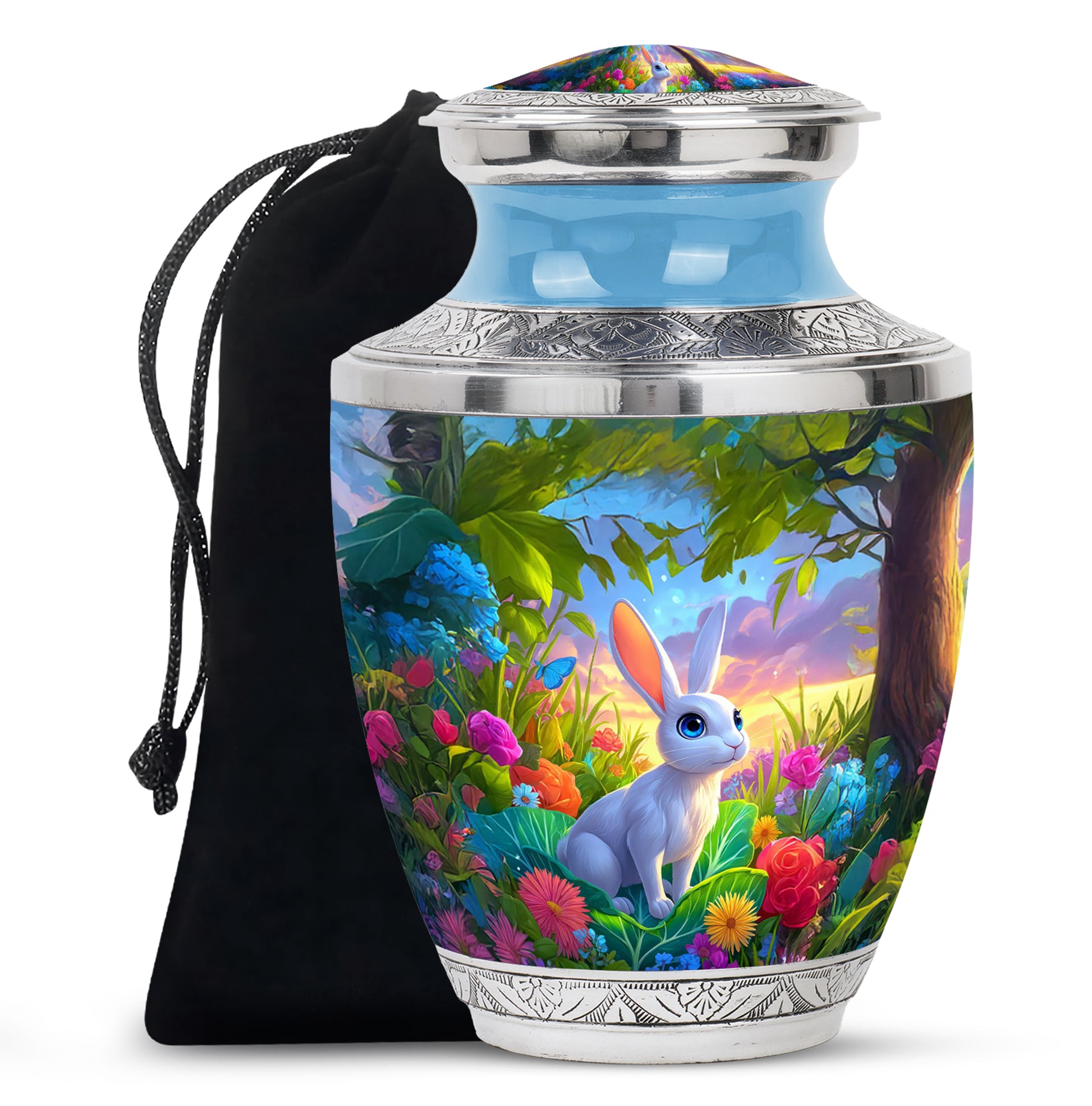 Artistic Rabbit Cremation Urn - Beautiful Floral Cremation Urn For Ashes