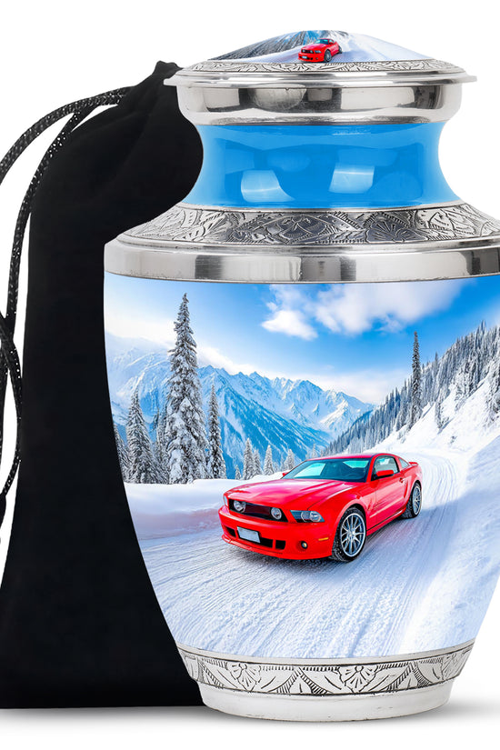 Red Sports Car Cremation Urn - Snow Mountain Memorial Urn For Loved ones