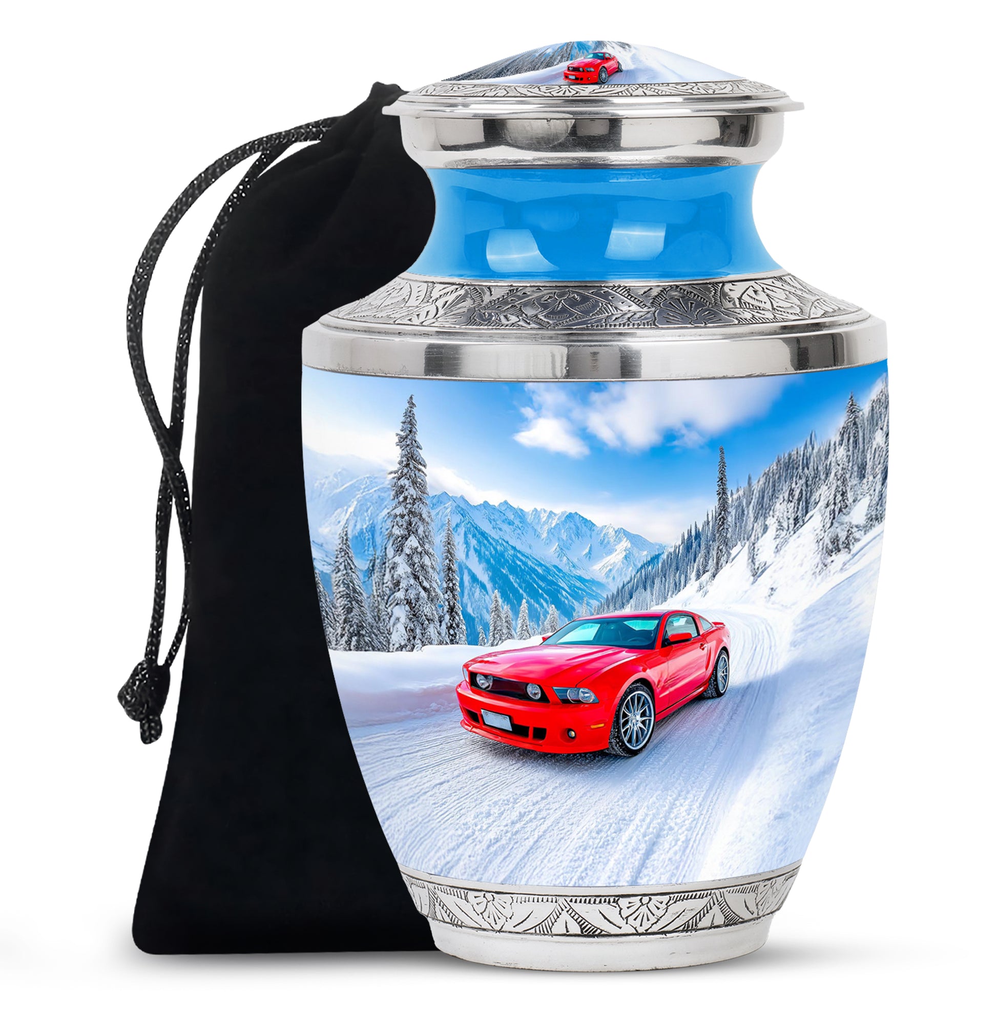 Red Sports Car Cremation Urn - Snow Mountain Memorial Urn For Loved ones