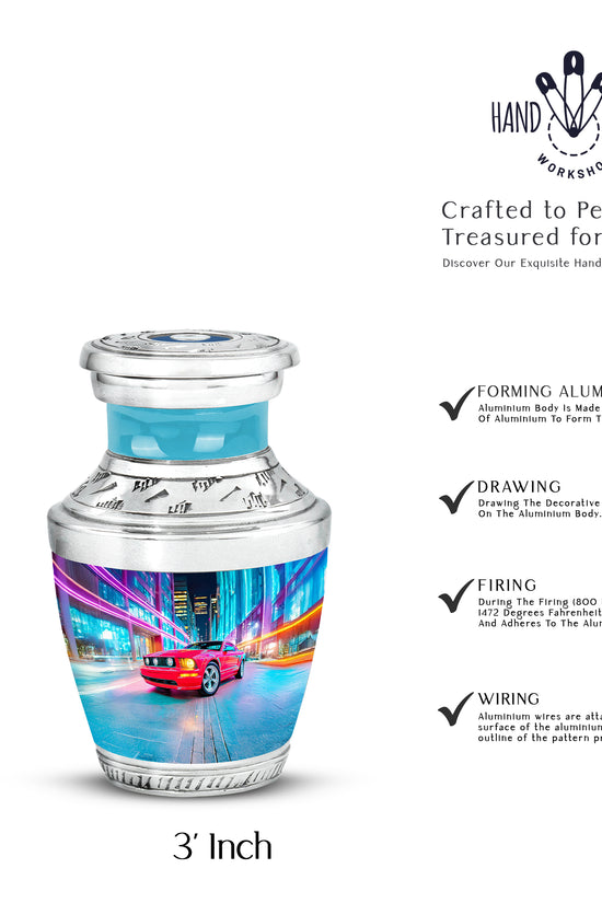 Slate Blue Car Cremation Urn top-down view of secure threaded lid - contemporary car design with modern artistic flair - mini keepsake memorial for portion of cremation ashes