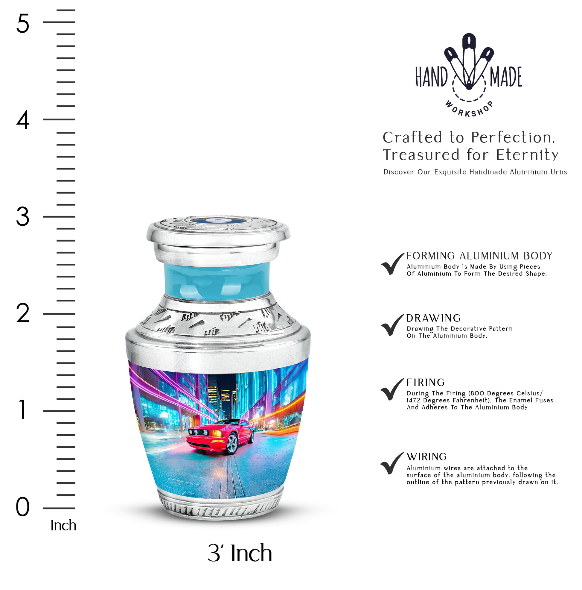Slate Blue Car Cremation Urn top-down view of secure threaded lid - contemporary car design with modern artistic flair - mini keepsake memorial for portion of cremation ashes