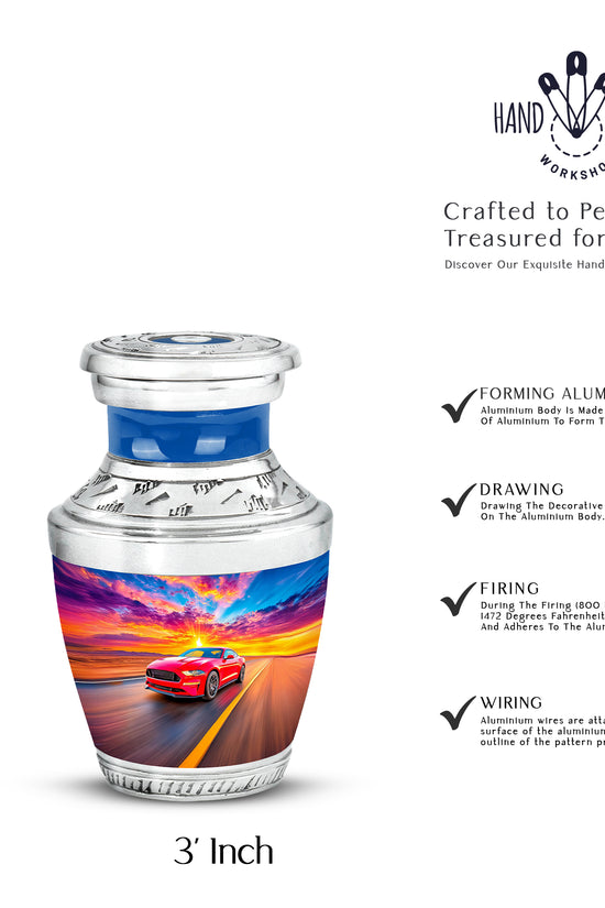 Sky Blue Car Cremation Urn top-down view of secure threaded lid - contemporary car design with modern artistic flair - mini keepsake memorial for portion of cremation ashes