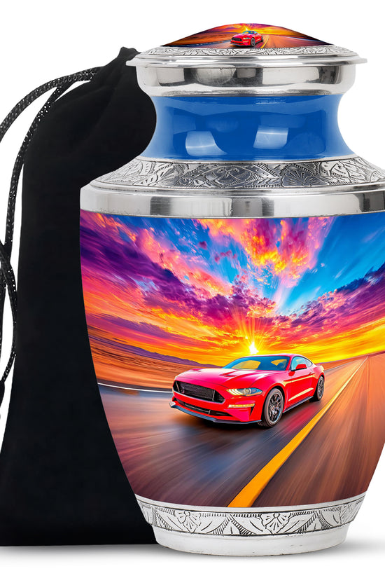 Red Sports Car Funeral Urn - Sunset Highway Memorial Urn For Burial