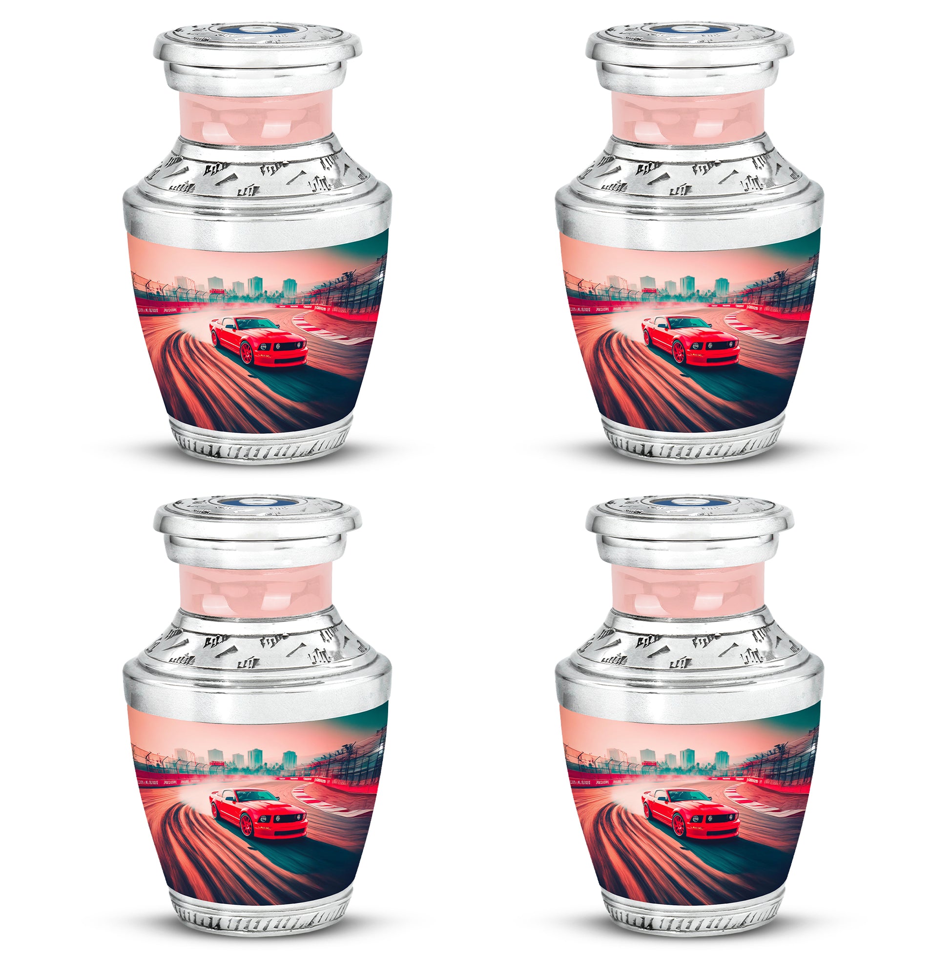 Burgundy Red Car Cremation Urn back view with polished surface - contemporary car design with modern artistic flair - 10 inch aluminum urn for cremated remains
