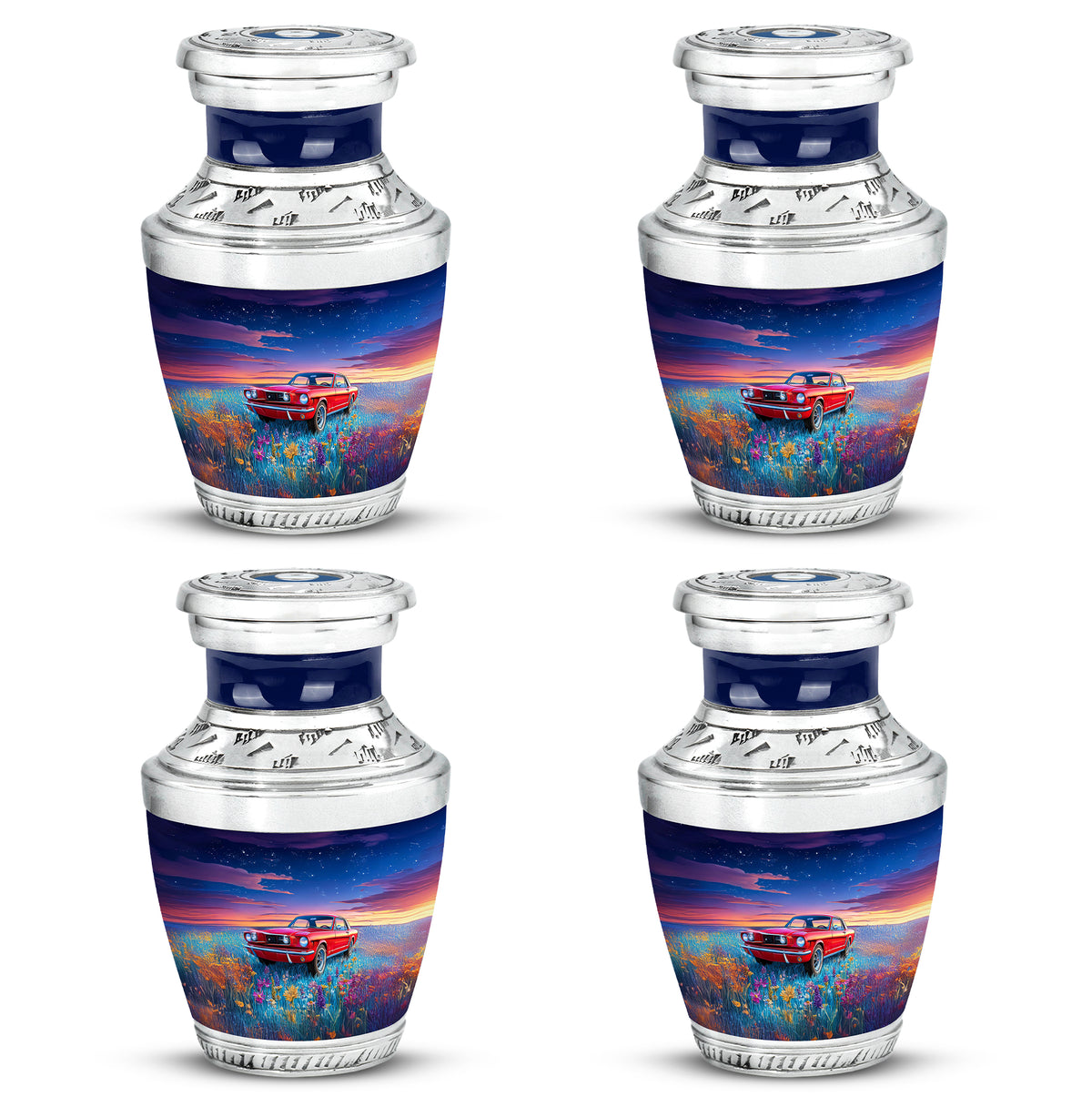 Icy Blue Car Cremation Urn back view with polished surface - contemporary car design with modern artistic flair - 10 inch aluminum urn for cremated remains