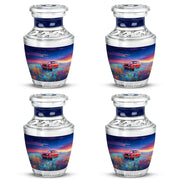 Icy Blue Car Cremation Urn back view with polished surface - contemporary car design with modern artistic flair - 10 inch aluminum urn for cremated remains