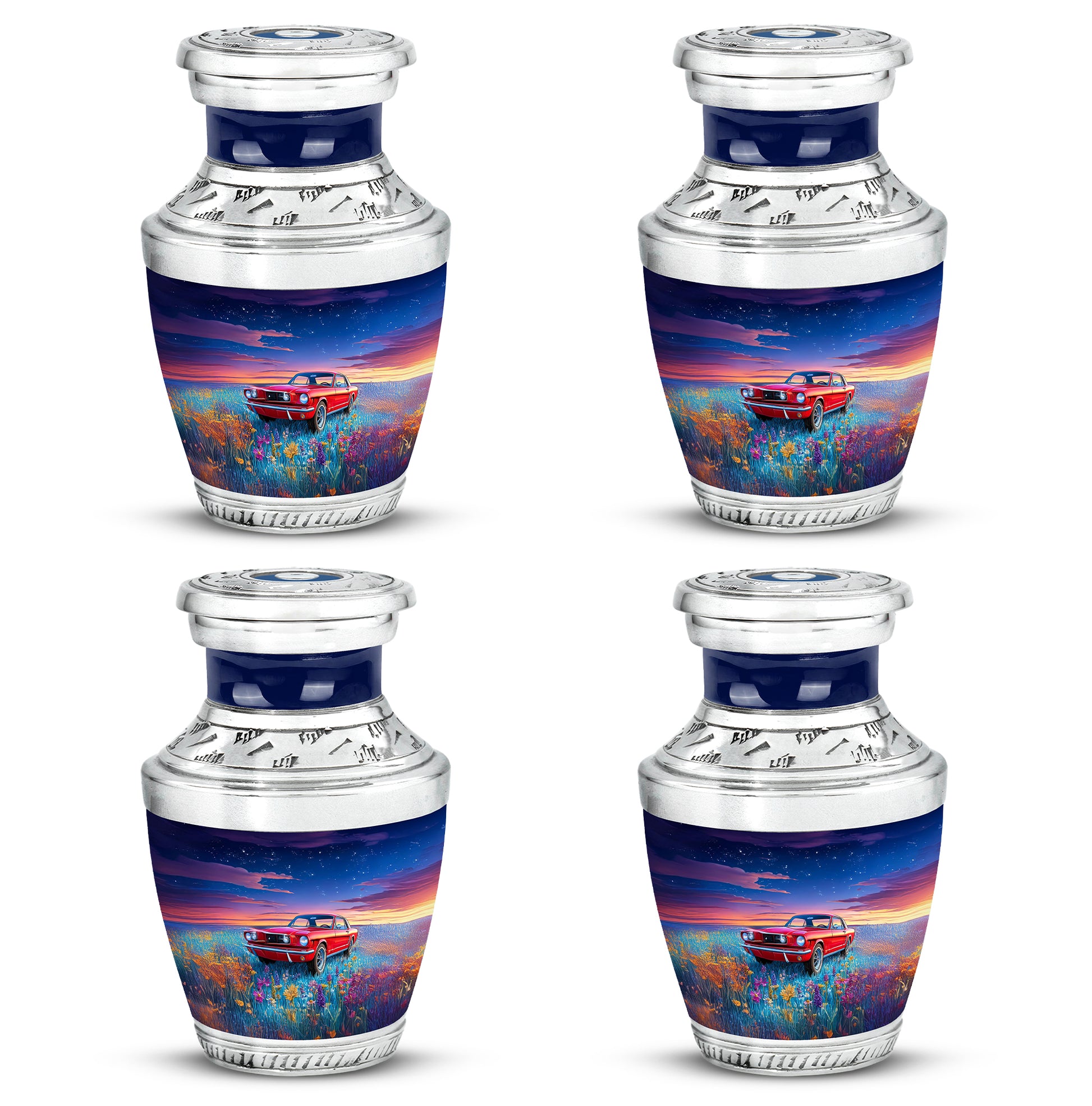 Icy Blue Car Cremation Urn back view with polished surface - contemporary car design with modern artistic flair - 10 inch aluminum urn for cremated remains