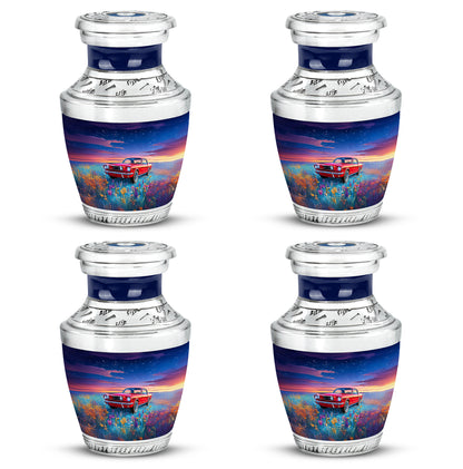 Icy Blue Car Cremation Urn back view with polished surface - contemporary car design with modern artistic flair - 10 inch aluminum urn for cremated remains