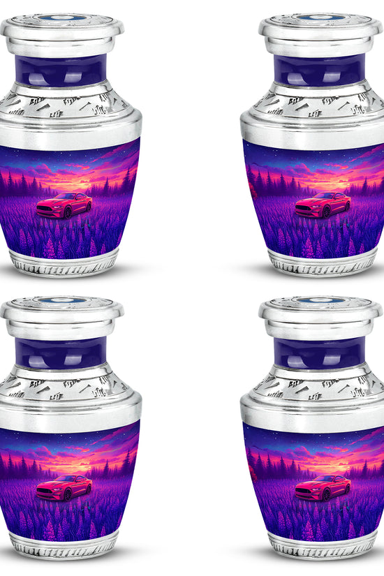 Cobalt Blue Car Cremation Urn back view with polished surface - artistic car interpretation with creative detail - 10 inch aluminum urn for cremated remains