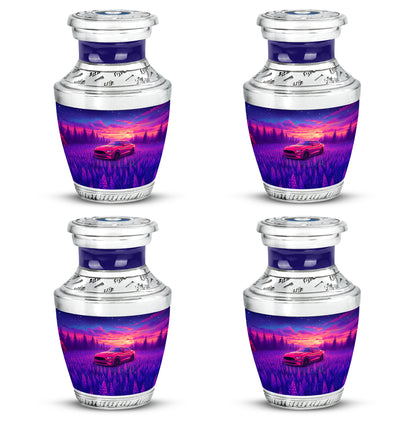 Cobalt Blue Car Cremation Urn back view with polished surface - artistic car interpretation with creative detail - 10 inch aluminum urn for cremated remains