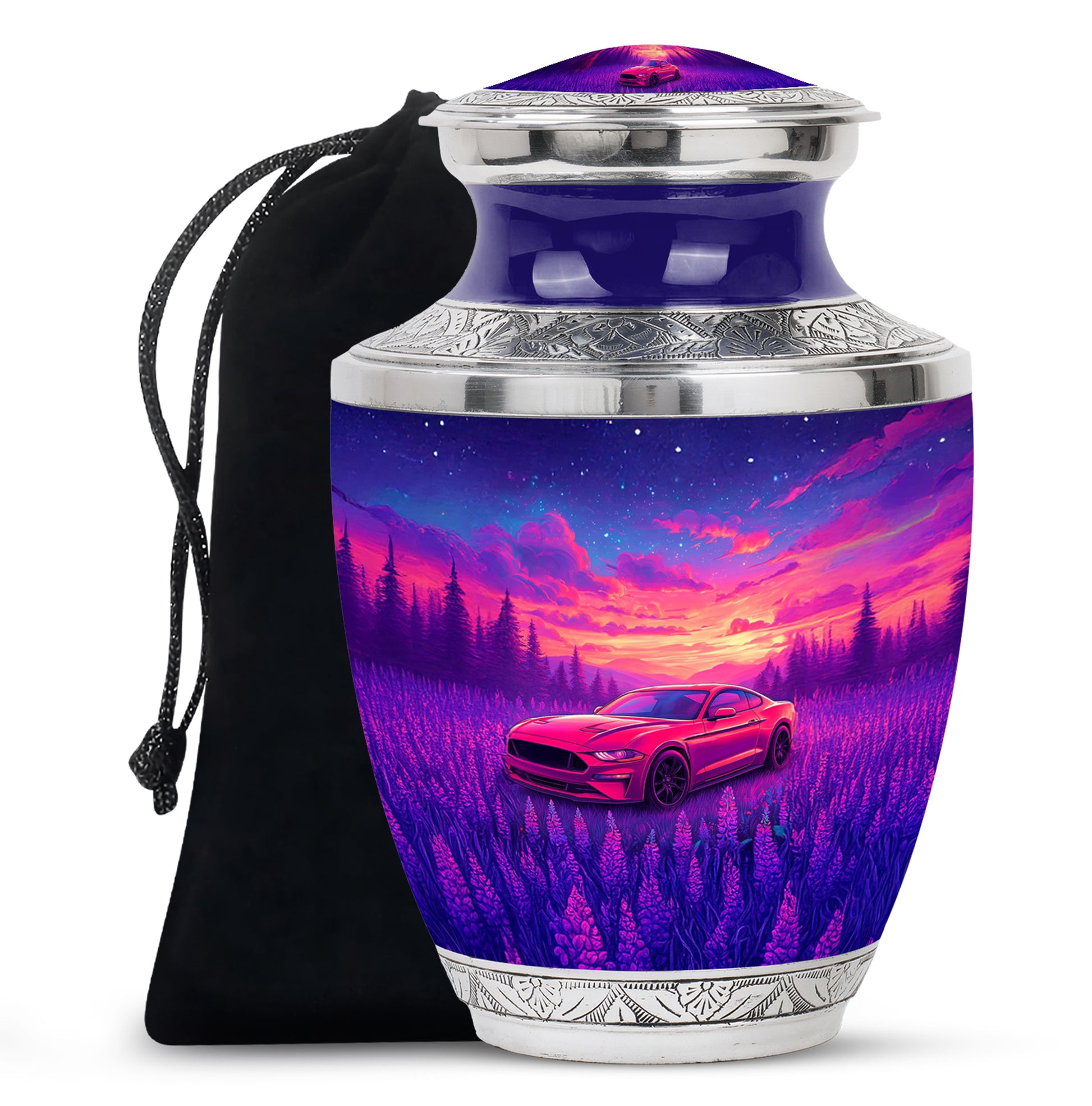 Artistic Red Car Theme Cremation Urn - Forest Memorial Urn For Adult Ashes