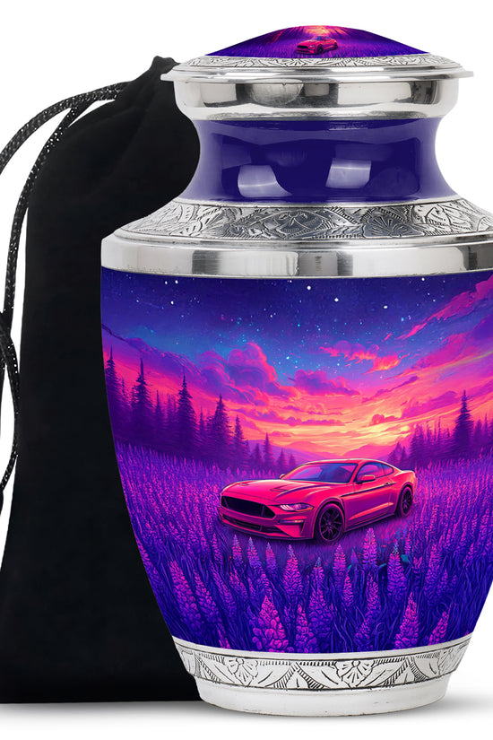 Powder Blue Car Cremation Urn side profile showing urn shape - contemporary car design with modern artistic flair - full-size 10 inch 200 cubic inch adult cremation urn