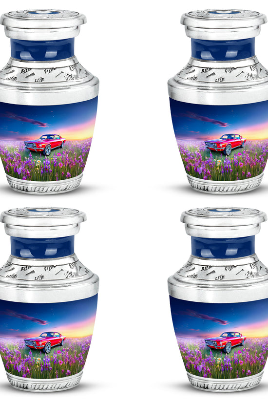 Slate Blue Car Cremation Urn back view with polished surface - contemporary car design with modern artistic flair - 10 inch aluminum urn for cremated remains