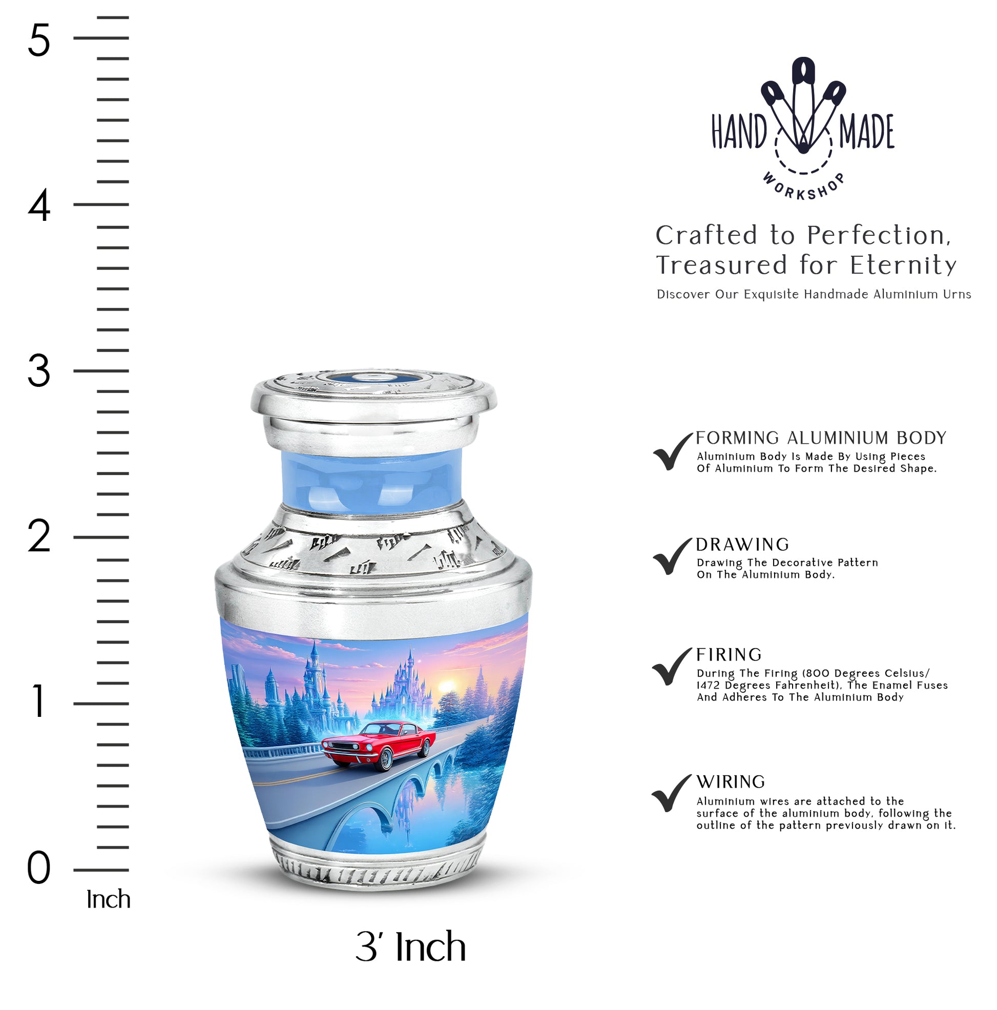 Misty Blue Car Cremation Urn top-down view of secure threaded lid - contemporary car design with modern artistic flair - mini keepsake memorial for portion of cremation ashes