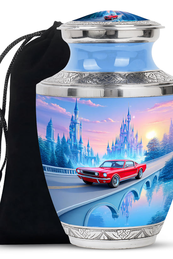 Red Old Car Memorial Urn - Large Aluminium Cremation Urn For Adult Ashes