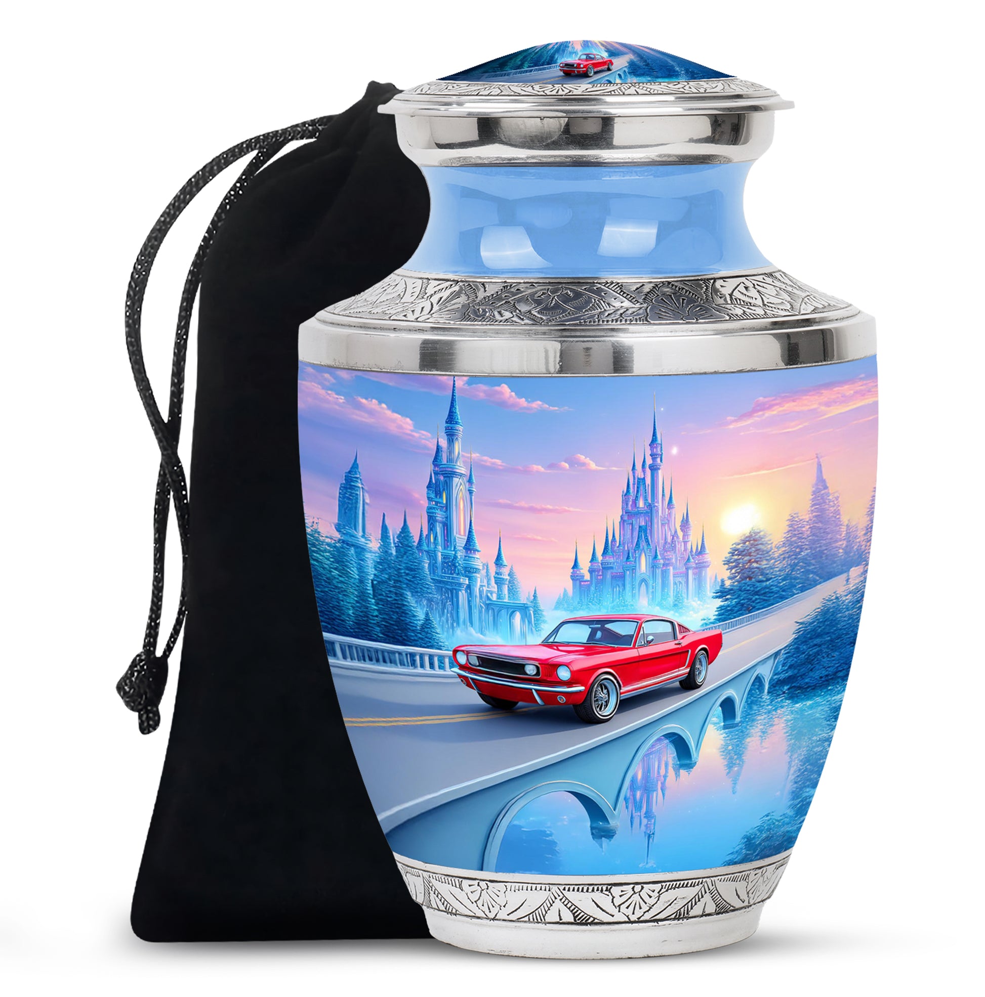 Red Old Car Memorial Urn - Large Aluminium Cremation Urn For Adult Ashes