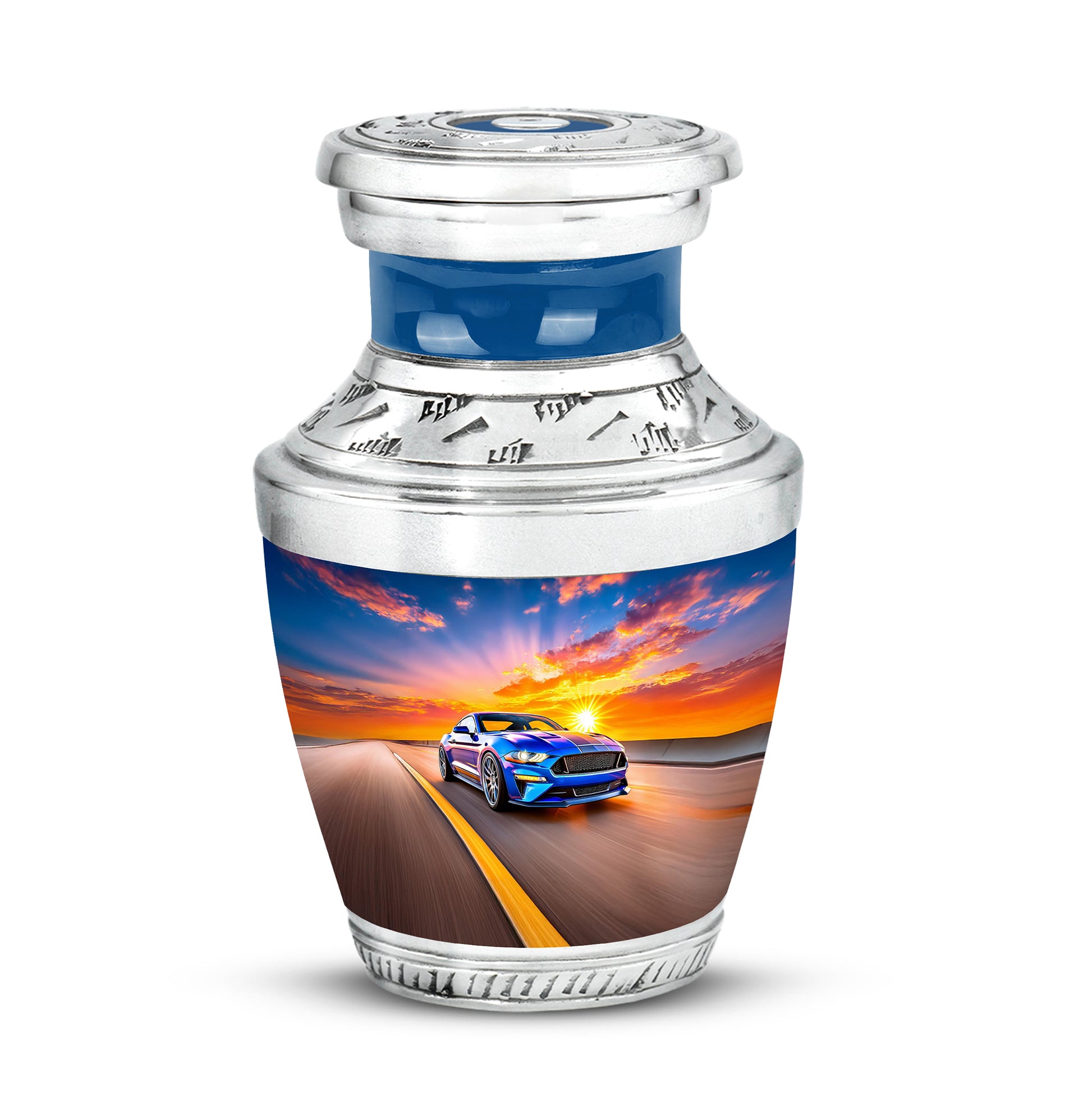 Personalized Elegant Car Cremation Urns - Blue 10-inch, 200 cu in - Karyliz