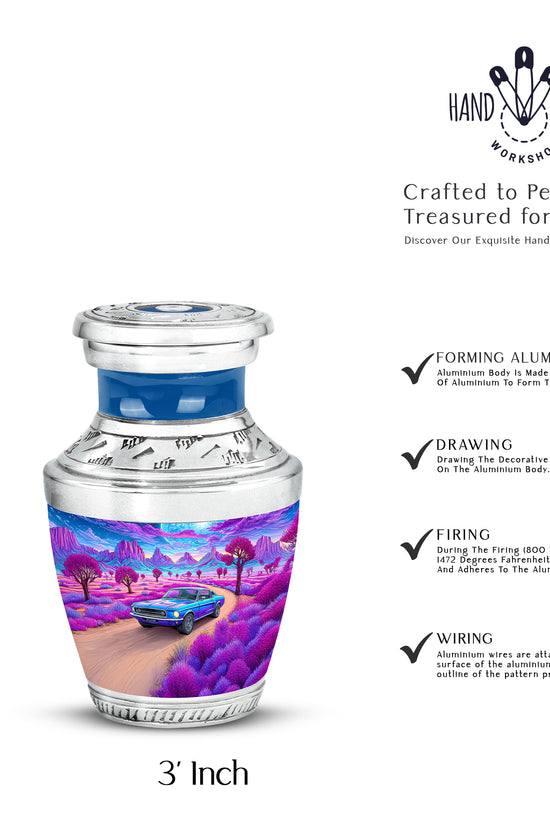 Sky Blue Car Cremation Urn top-down view of secure threaded lid - contemporary car design with modern artistic flair - mini keepsake memorial for portion of cremation ashes