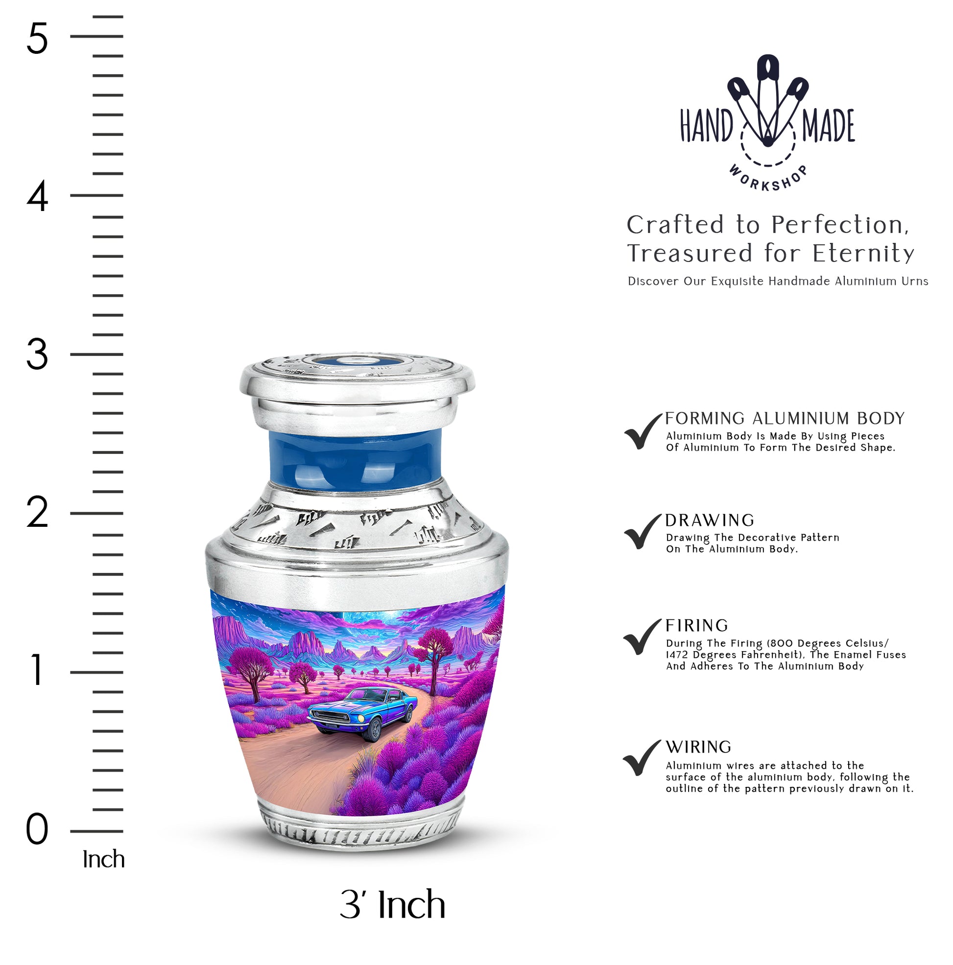 Sky Blue Car Cremation Urn top-down view of secure threaded lid - contemporary car design with modern artistic flair - mini keepsake memorial for portion of cremation ashes
