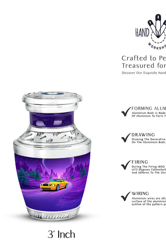 Misty Blue Car Cremation Urn top-down view of secure threaded lid - contemporary car design with modern artistic flair - mini keepsake memorial for portion of cremation ashes
