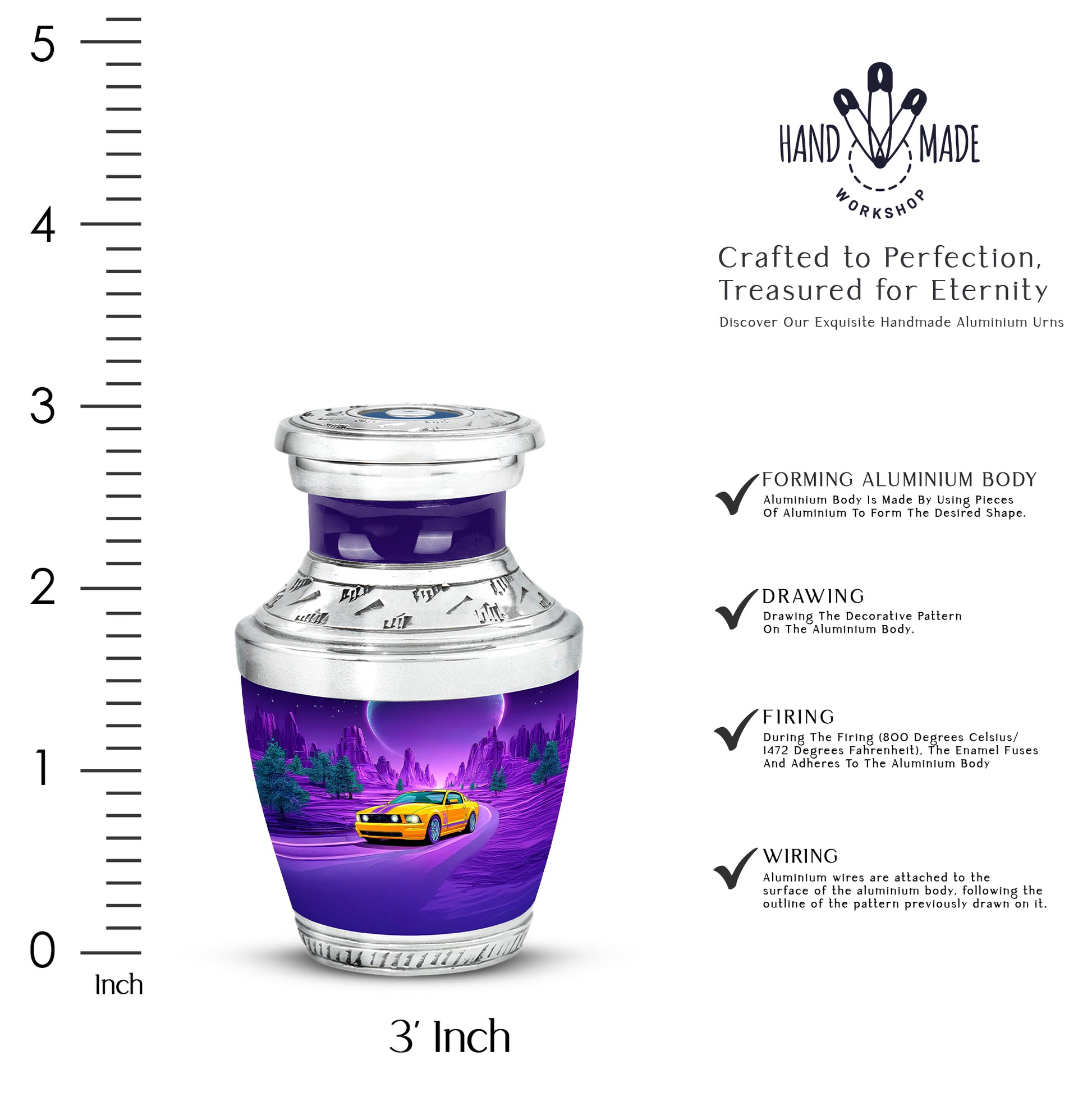 Misty Blue Car Cremation Urn top-down view of secure threaded lid - contemporary car design with modern artistic flair - mini keepsake memorial for portion of cremation ashes