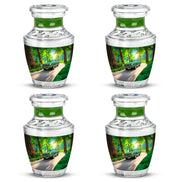Moss Green Car Cremation Urn back view with polished surface - contemporary car design with modern artistic flair - 10 inch aluminum urn for cremated remains