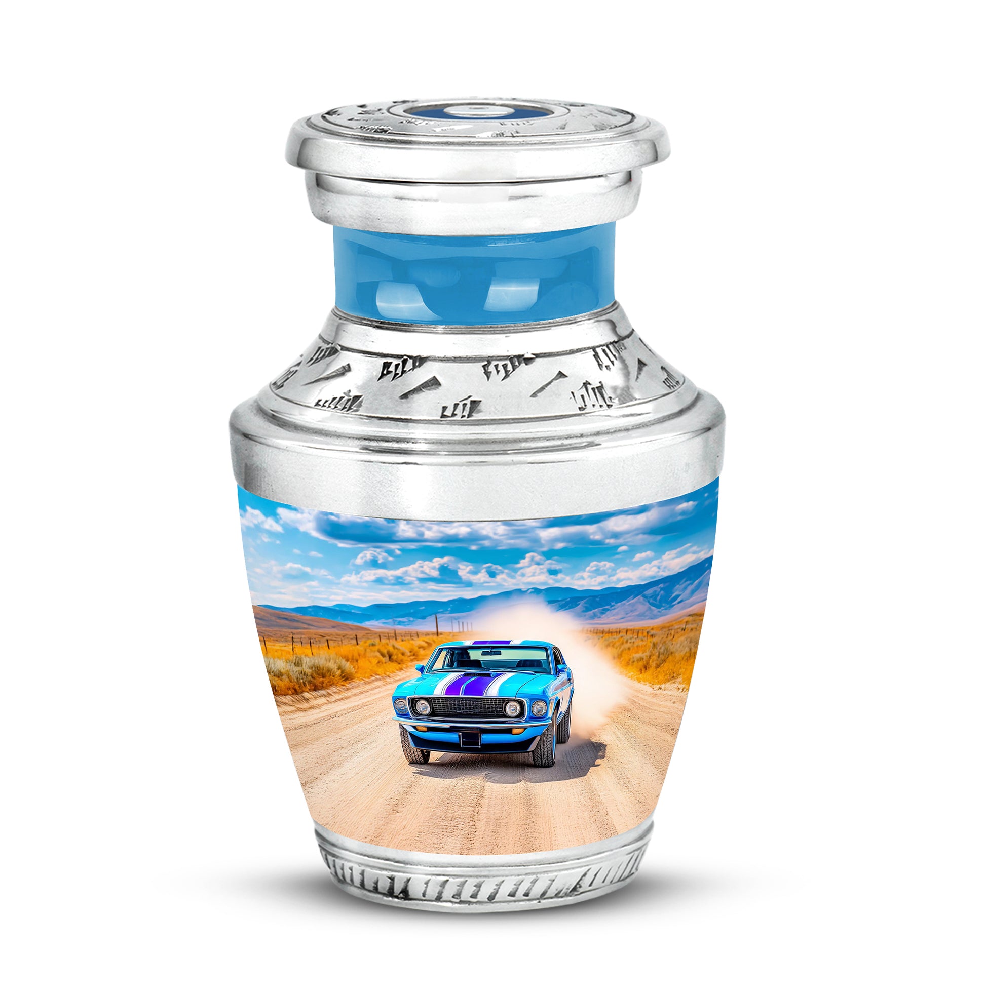 Blue Car Embrace Cremation Urns for Human Ashes - 10-inch, 200 cu in - Karyliz