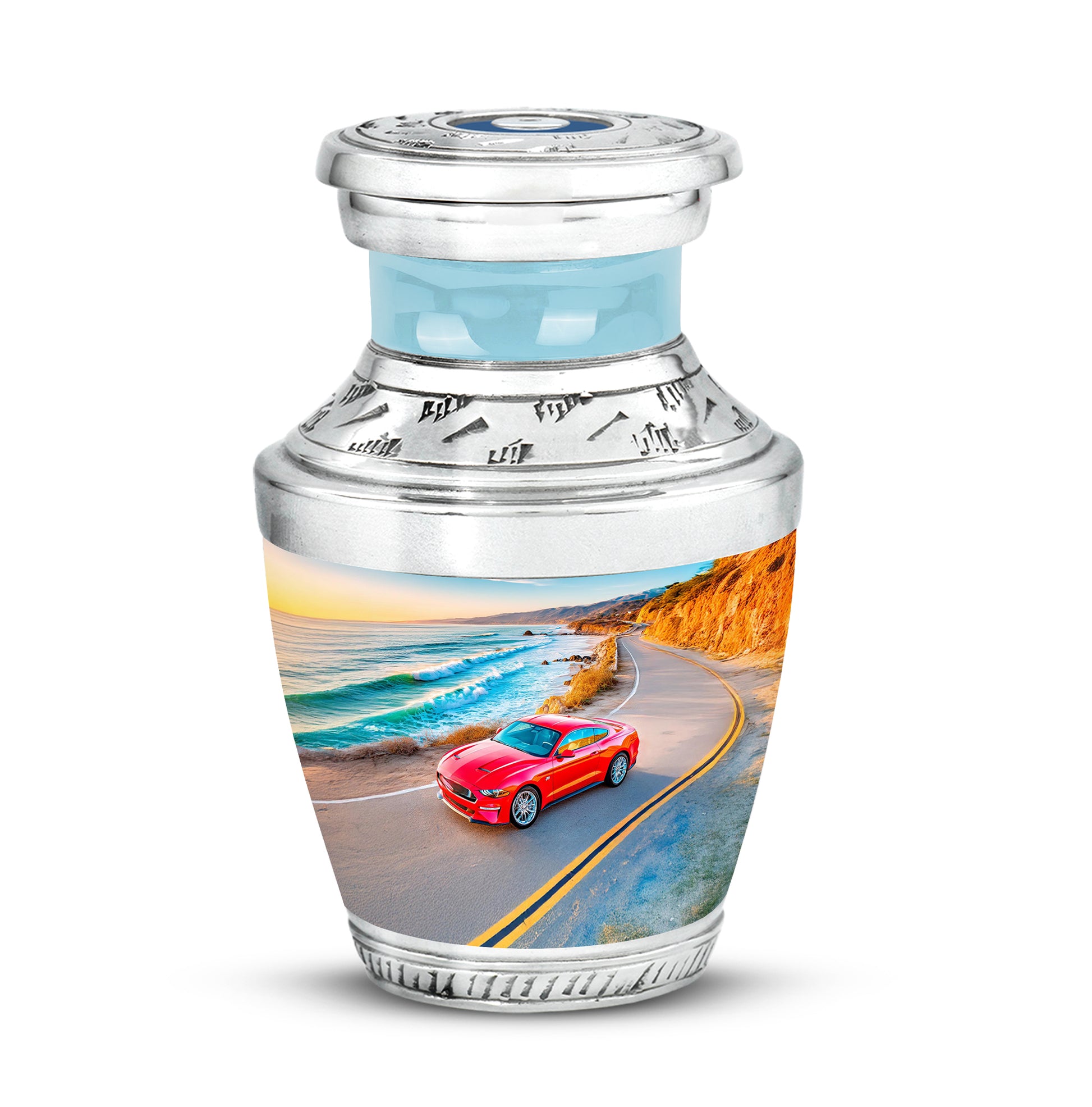 Personalized Car Cremation Urns - Pristine Blue 10-inch, 200 cu in - Karyliz