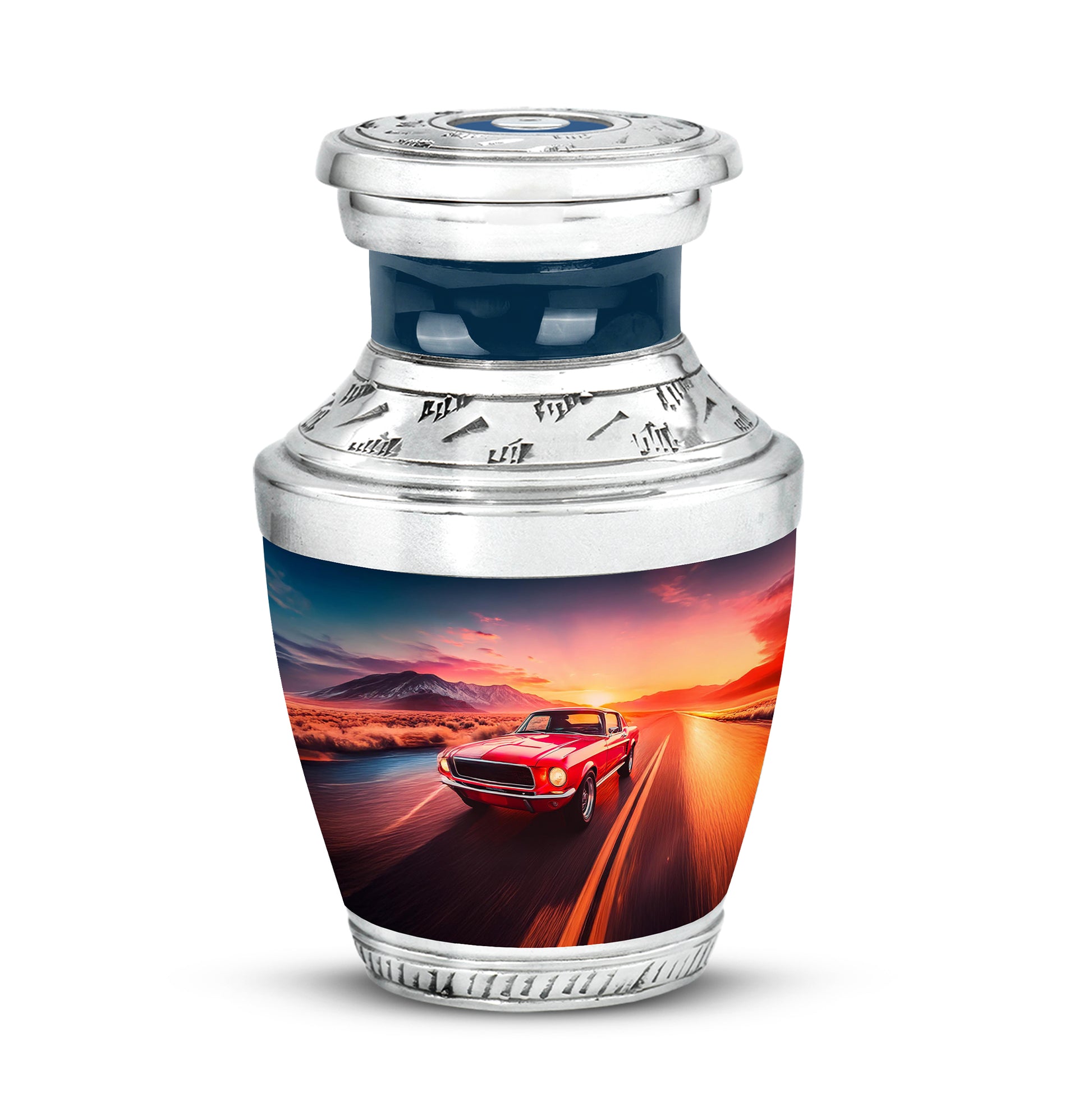 Blue Car Journey Cremation Urns for Human Ashes - 10-inch, 200 cu in - Karyliz