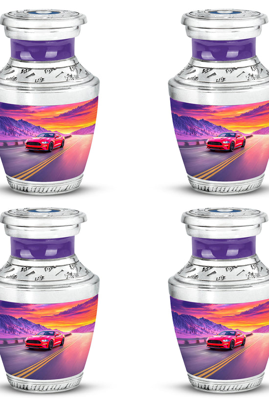 Indigo Car Cremation Urn back view with polished surface - contemporary car design with modern artistic flair - 10 inch aluminum urn for cremated remains