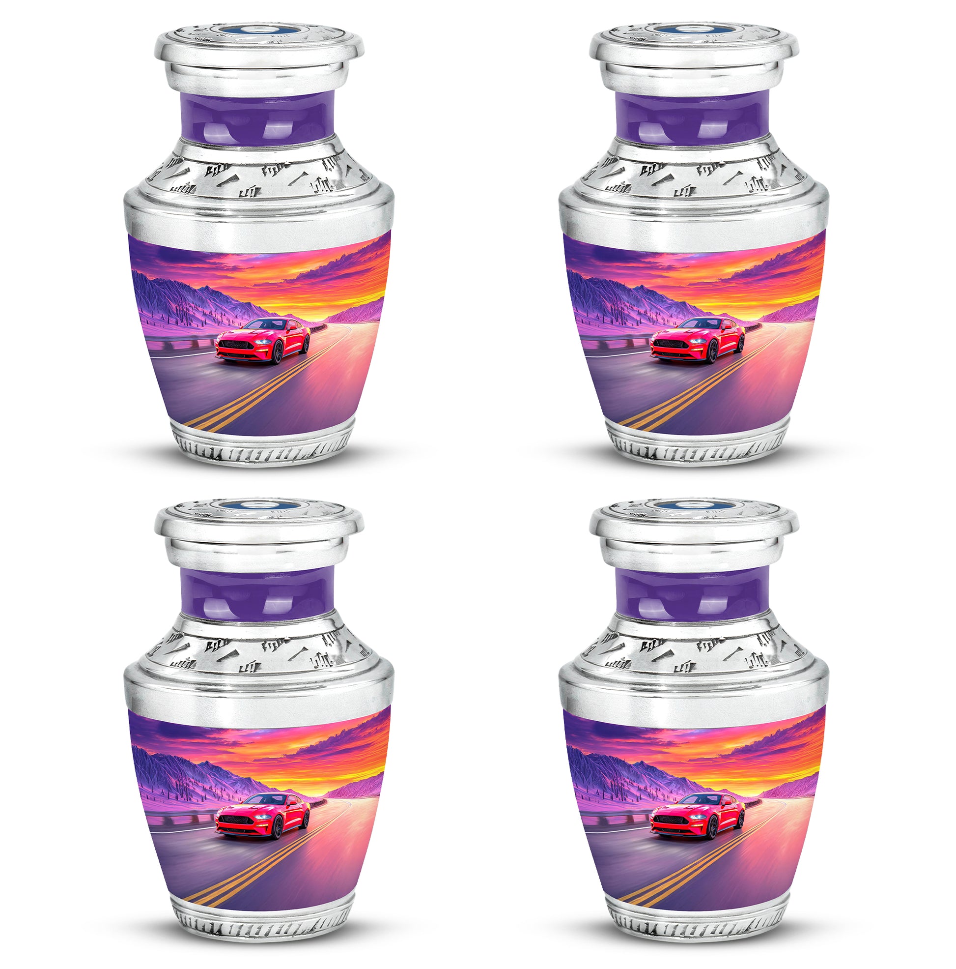 Indigo Car Cremation Urn back view with polished surface - contemporary car design with modern artistic flair - 10 inch aluminum urn for cremated remains
