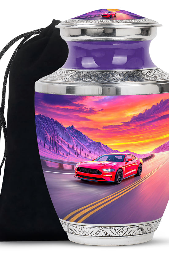 Pastel Blue Car Cremation Urn side profile showing urn shape - contemporary car design with modern artistic flair - full-size 10 inch 200 cubic inch adult cremation urn