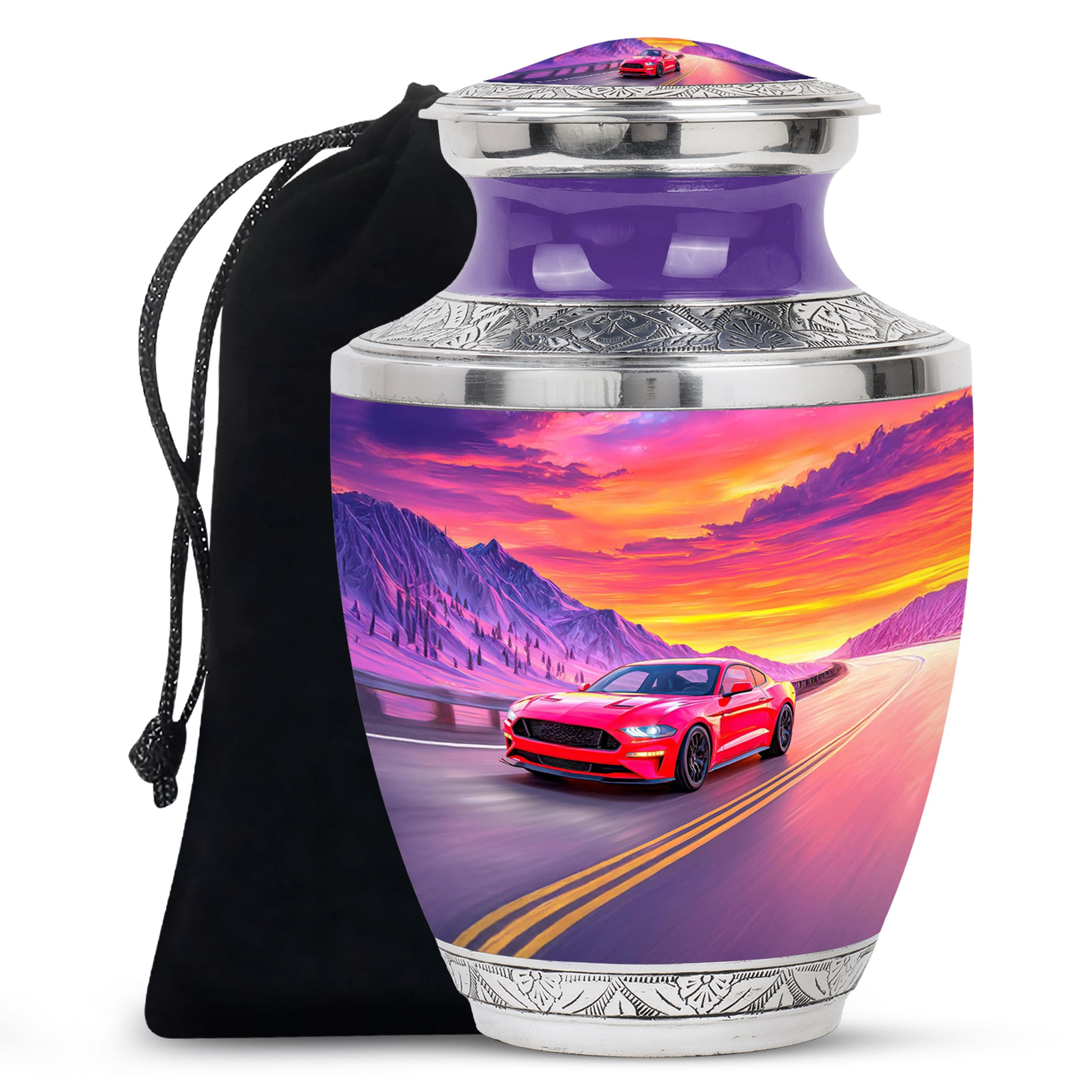Pastel Blue Car Cremation Urn side profile showing urn shape - contemporary car design with modern artistic flair - full-size 10 inch 200 cubic inch adult cremation urn