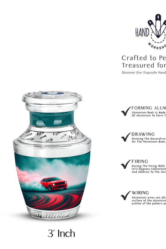 Jewel Teal Car Cremation Urn top-down view of secure threaded lid - contemporary car design with modern artistic flair - mini keepsake memorial for portion of cremation ashes