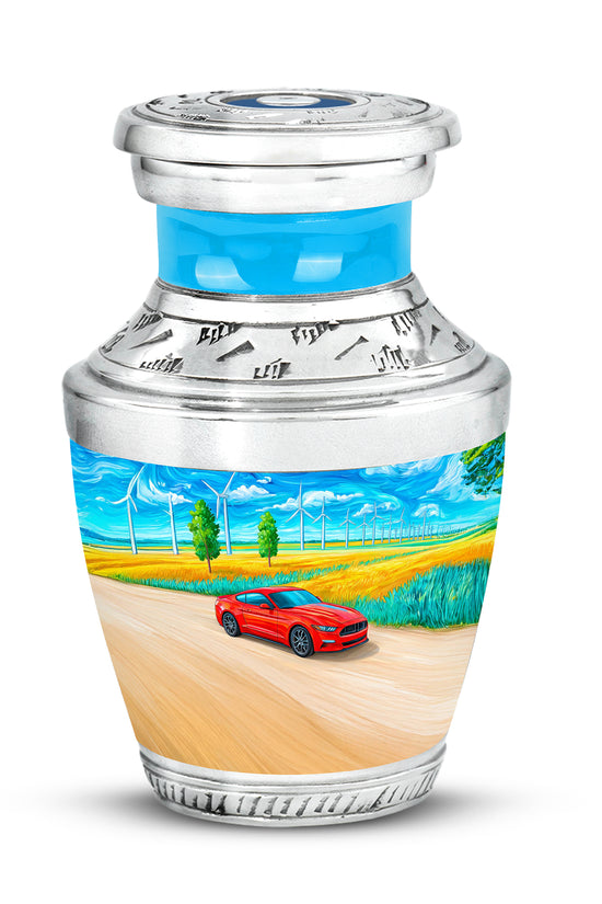 Luminous Blue Car Heritage Urn for Human Ashes - 10-inch, 200 cu in - Karyliz