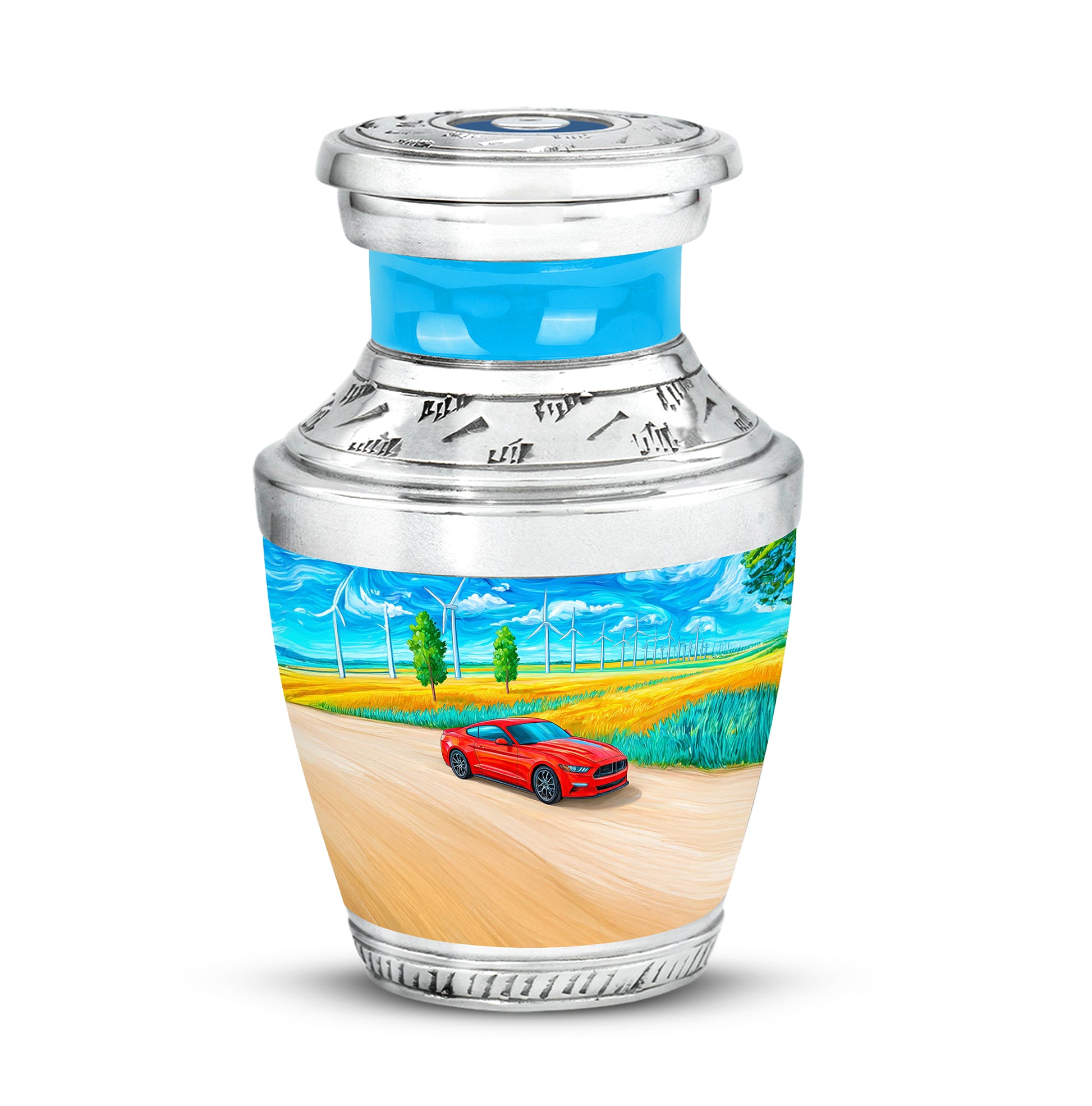 Luminous Blue Car Heritage Urn for Human Ashes - 10-inch, 200 cu in - Karyliz