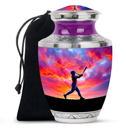 Sunset Baseball Player Urn - Cremation Urn For Human Ashes