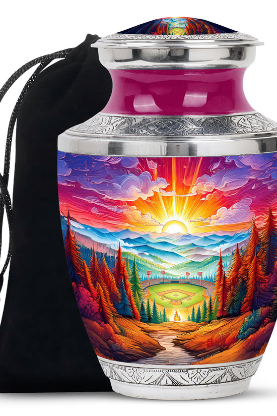 Mountain Baseball Field Urn - Artistic Cremation Urn For Loved Ones