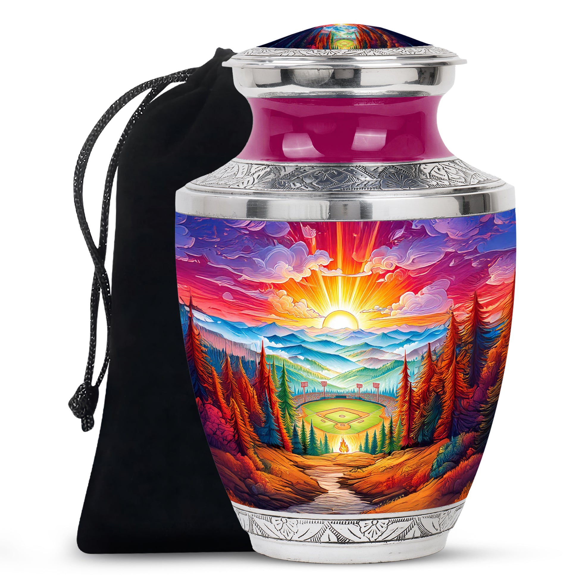 Mountain Baseball Field Urn - Artistic Cremation Urn For Loved Ones