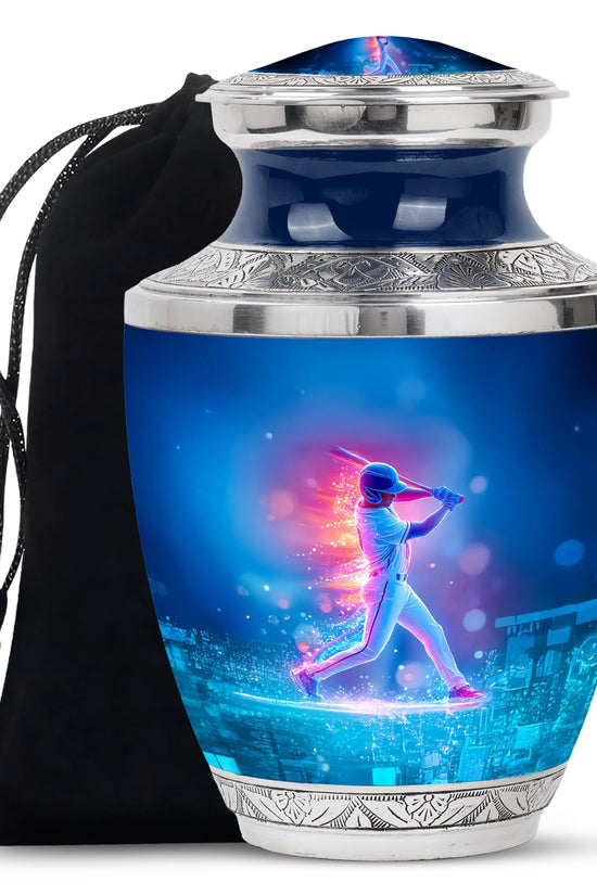 Neon Baseball Batter Cremation Urn - Memorial Urn For Loved Ones