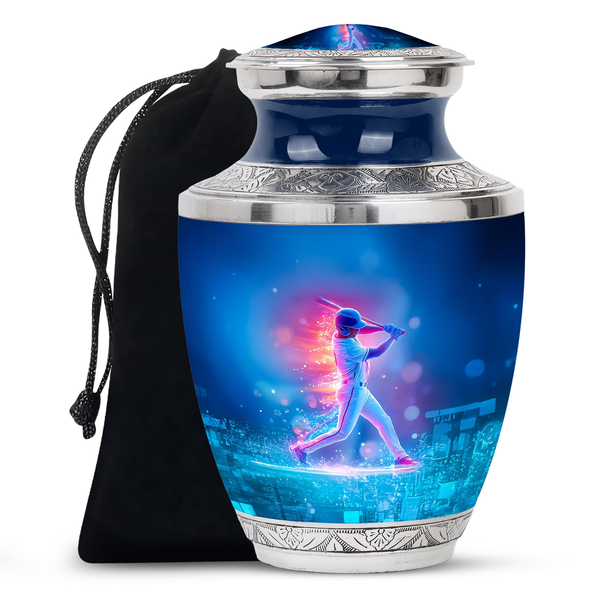 Neon Baseball Batter Cremation Urn - Memorial Urn For Loved Ones