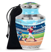Sea Green Teal Baseball Cremation Urn side profile showing urn shape - contemporary baseball design with modern artistic flair - full-size 10 inch 200 cubic inch adult cremation urn