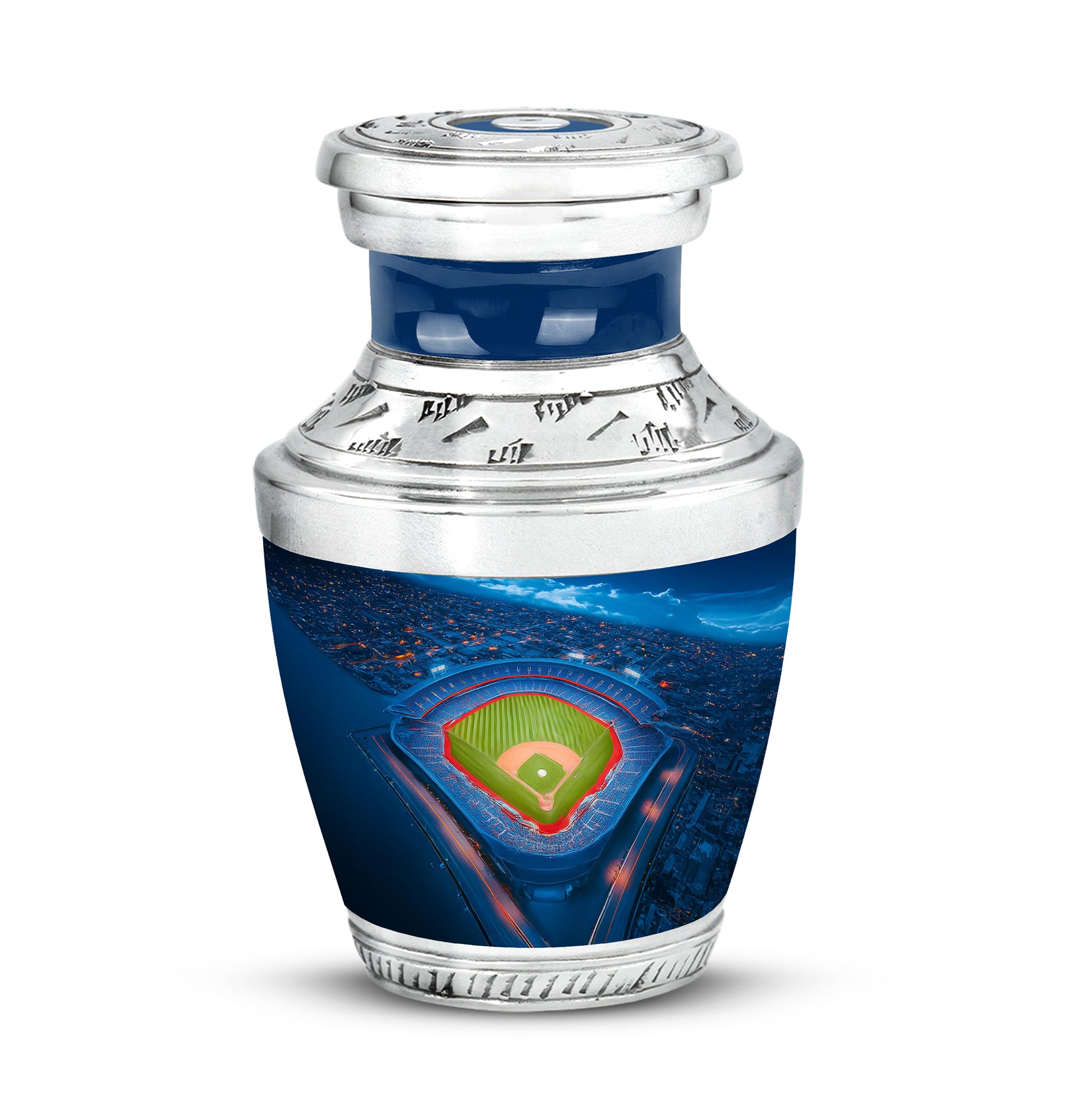 Blue Breathtaking Baseball Memorial Urn for Ashes - 10-inch, 200 cu in - Yatskia
