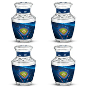 Icy Blue Baseball Cremation Urn back view with polished surface - contemporary baseball design with modern artistic flair - 10 inch aluminum urn for cremated remains