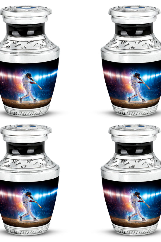 Jet Black Baseball Cremation Urn back view with polished surface - contemporary baseball design with modern artistic flair - 10 inch aluminum urn for cremated remains