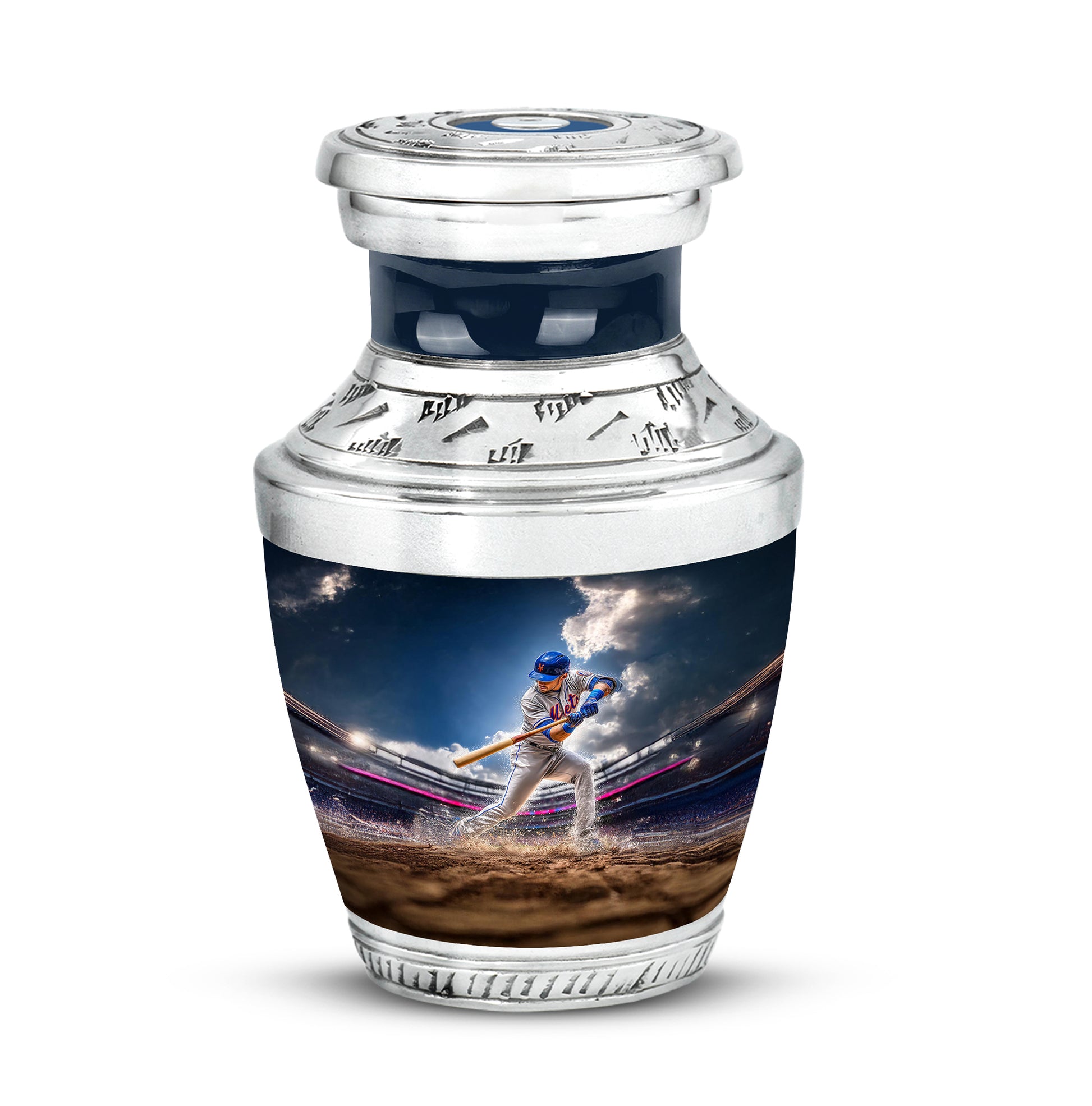 Dignified Blue Baseball Cremation Urn for Ashes - 10-inch, 200 cu in - Yatskia